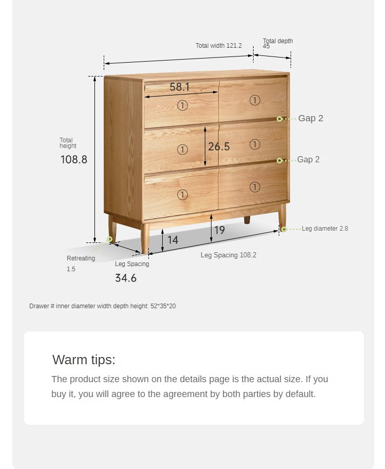 Oak Solid Wood Cabinet Six-Drawer