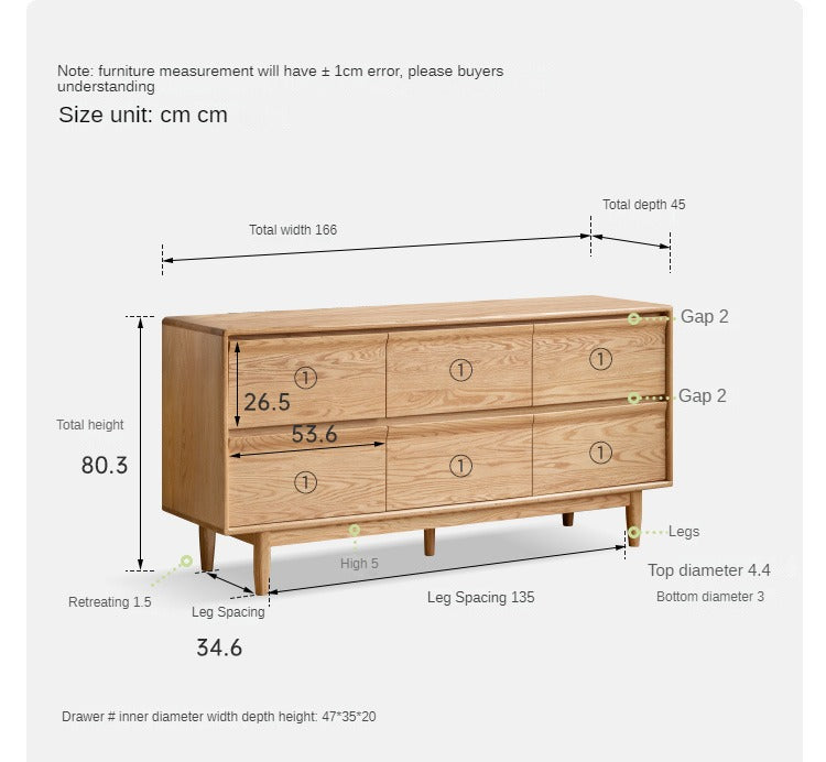 Oak Solid Wood Cabinet Six-Drawer