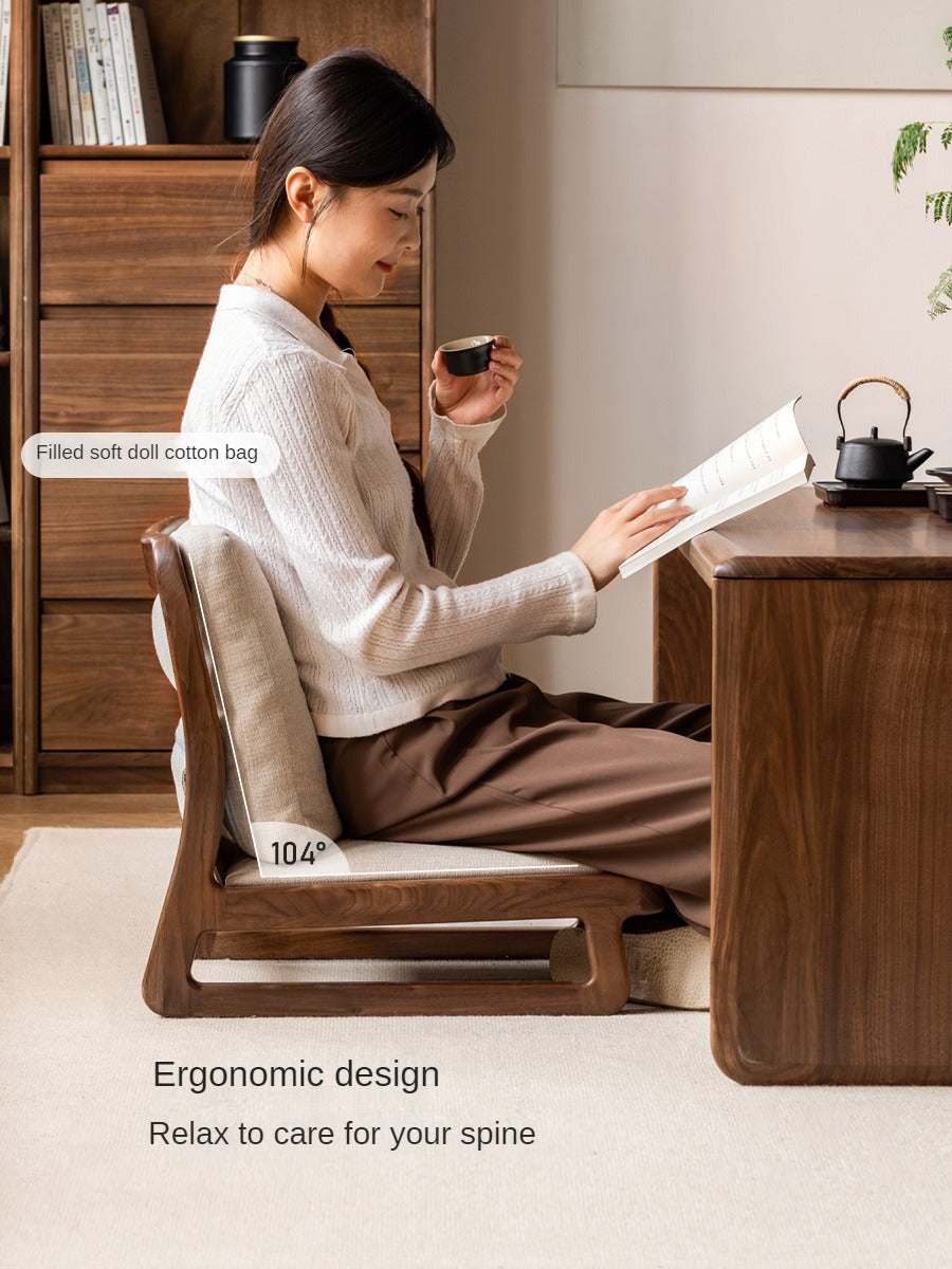 Black Walnut Solid Wood Tatami Tea Chair Low Back: