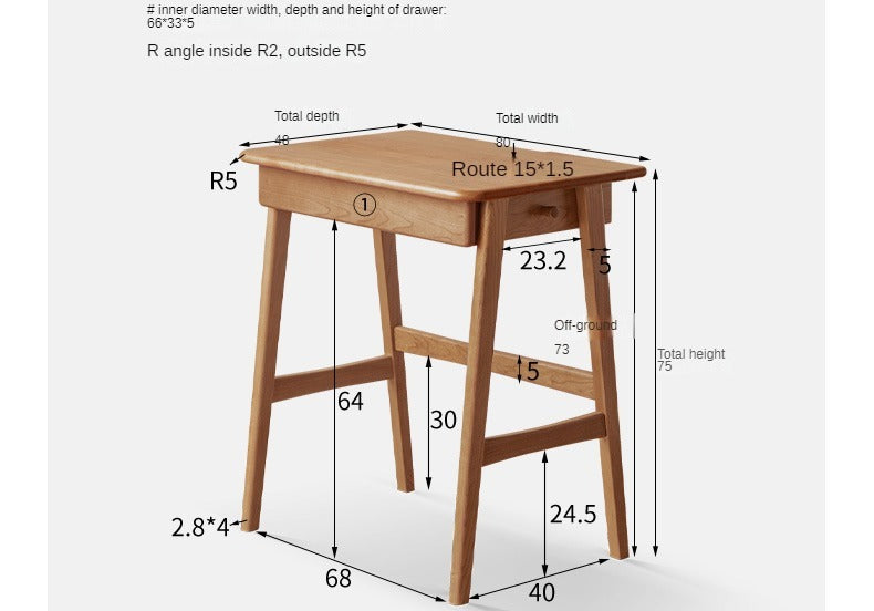 Cherry wood desk with drawers: