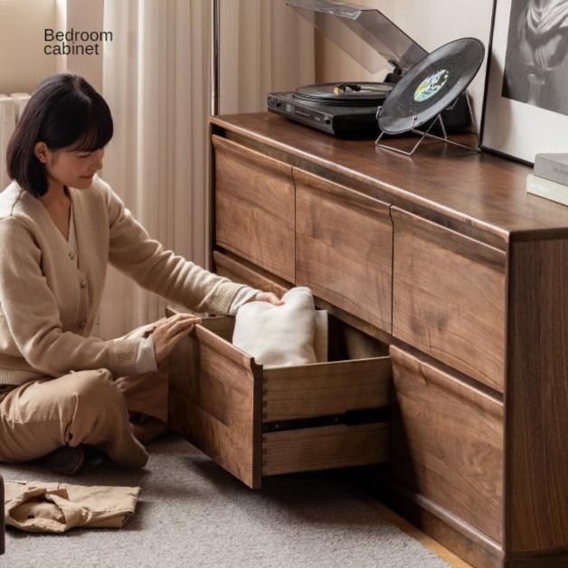 Black Walnut Solid Wood Six Drawers Cabinet