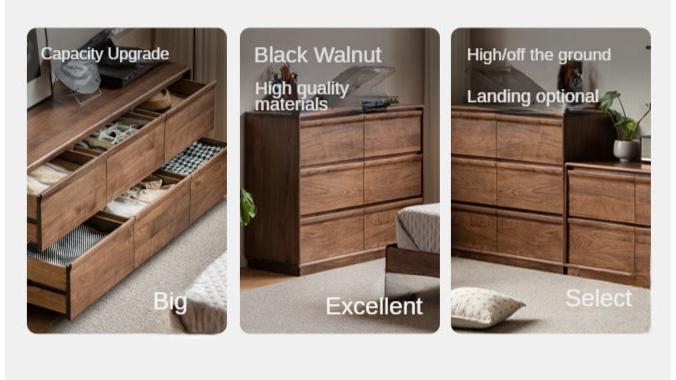 Black Walnut Solid Wood Six Drawers Cabinet