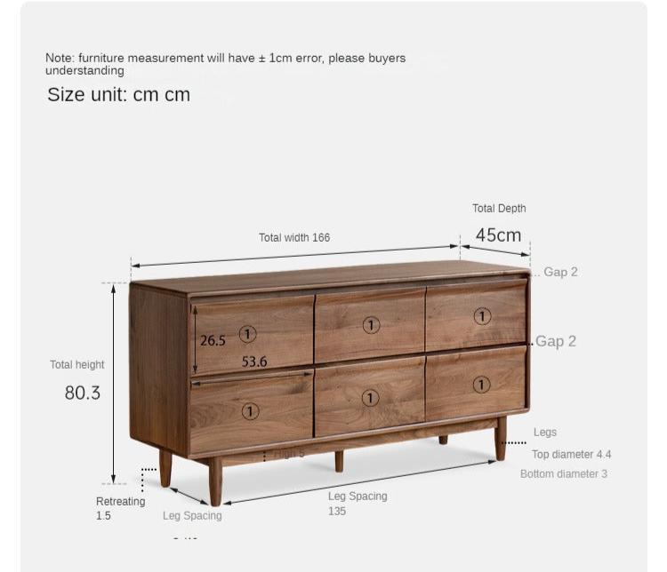 Black Walnut Solid Wood Six Drawers Dresser