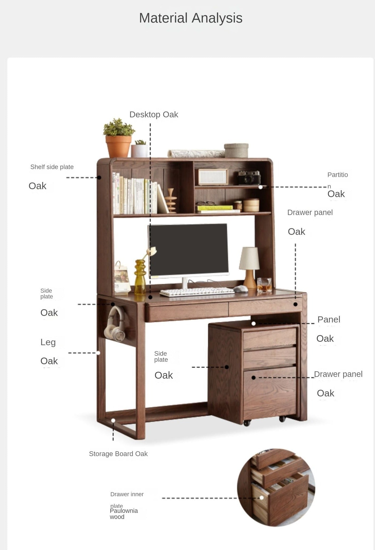 Oak Solid wood modern combination desk-