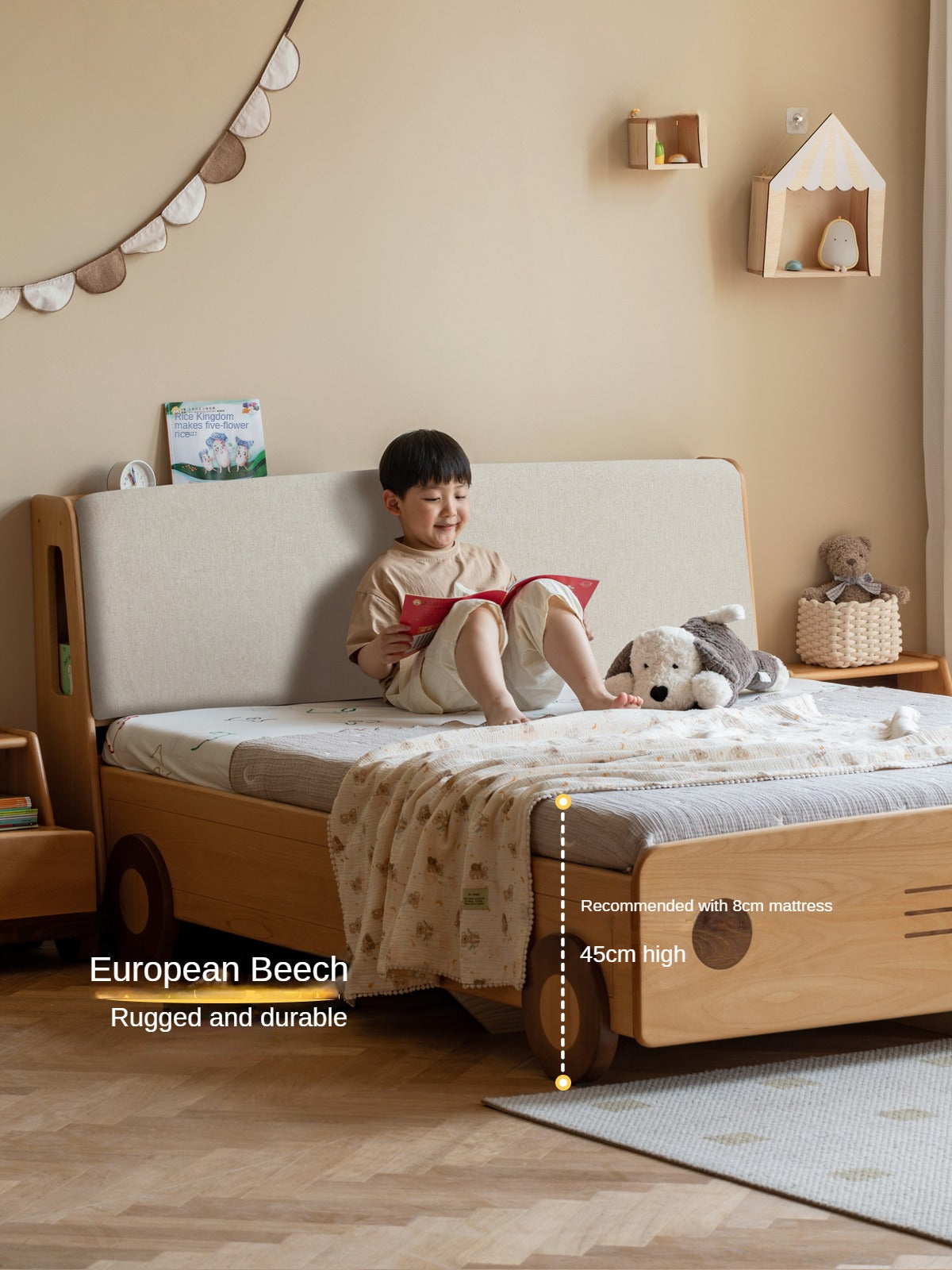 Beech Solid Wood Car Children's Box Bed<