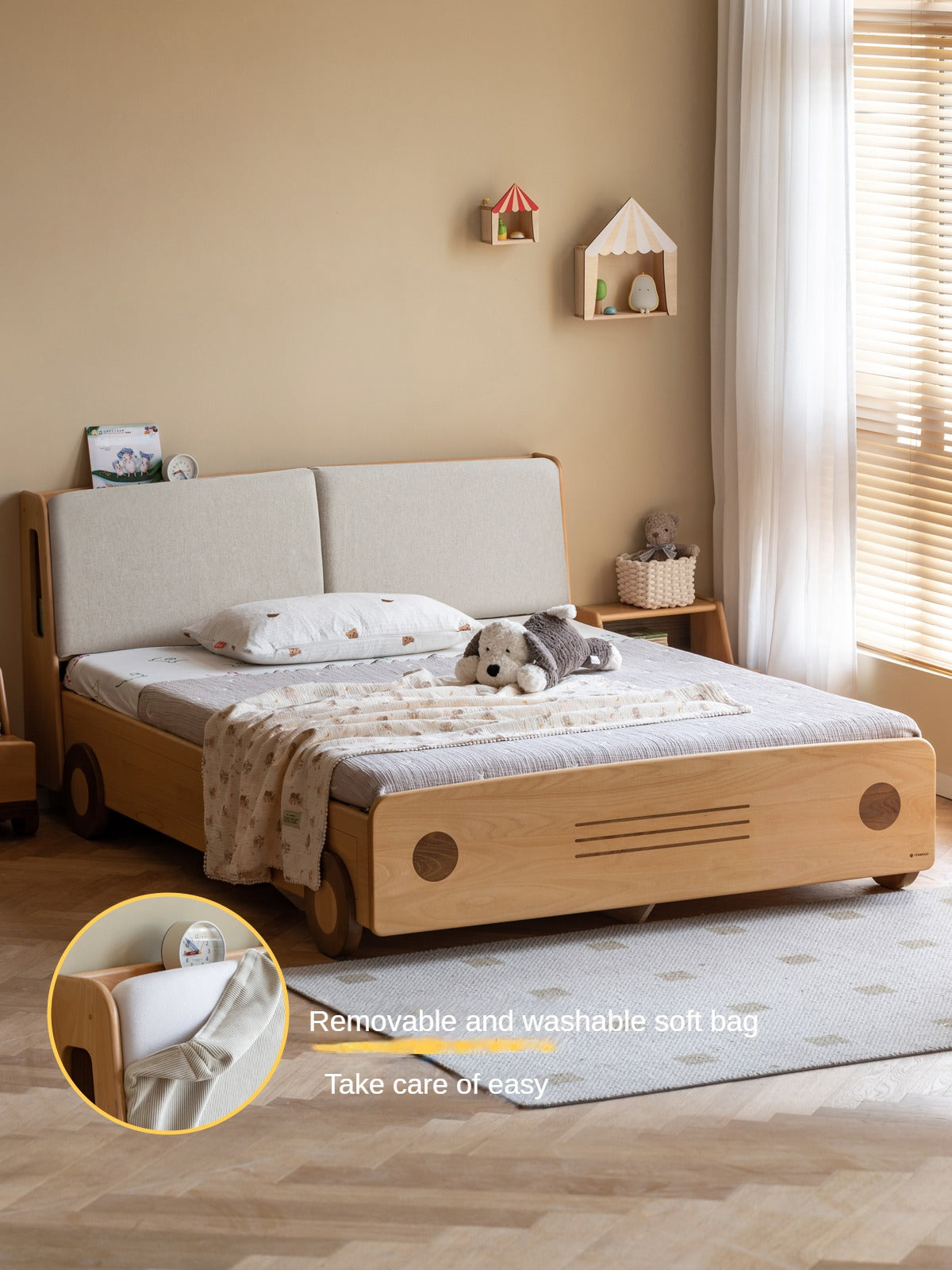 Beech Solid Wood Car Children's Box Bed<