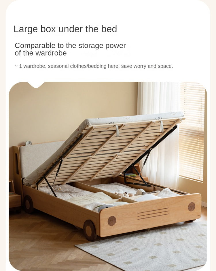 Beech Solid Wood Car Children's Box Bed<