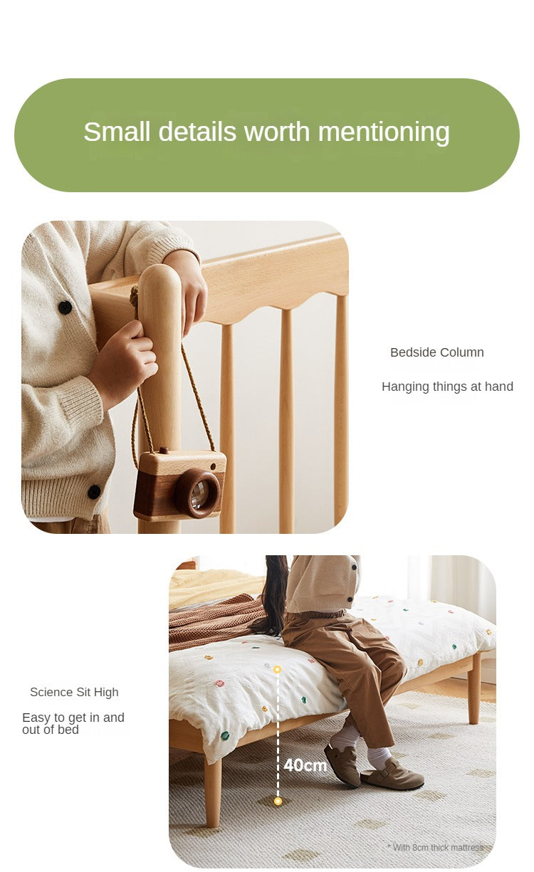 Beech Solid Wood Children's bed with organic leather<