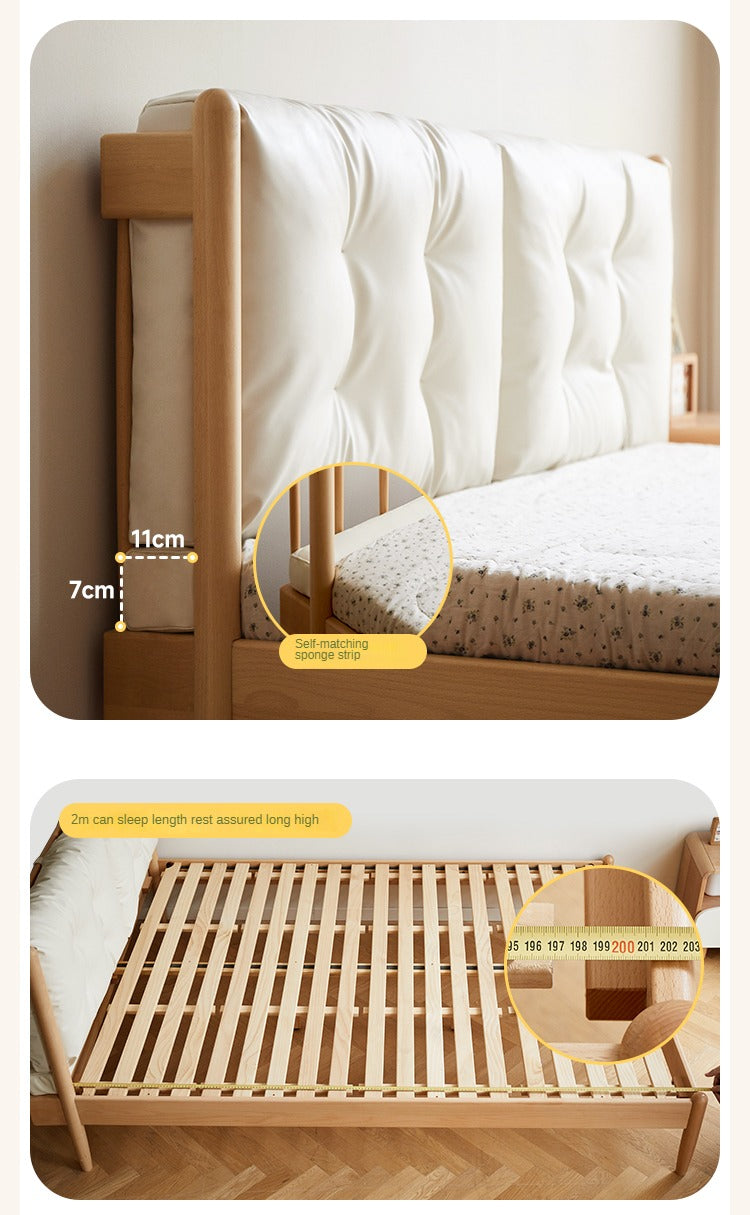 Beech Solid Wood Children's bed with organic leather<