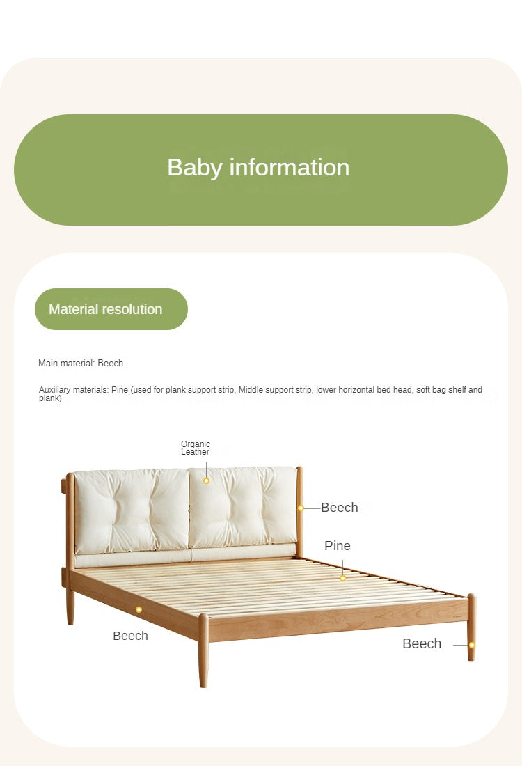 Beech Solid Wood Children's bed with organic leather<