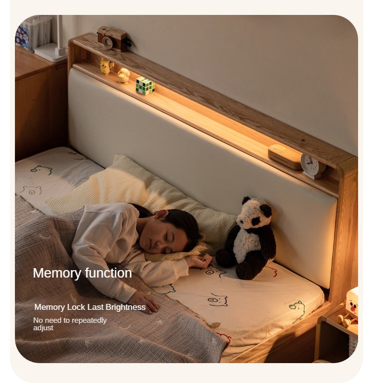 Oak solid wood Multifunctional storage bed with LED light<