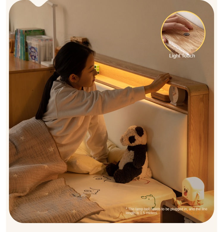 Oak solid wood Multifunctional storage bed with LED light<