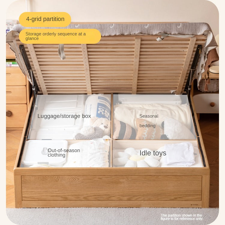 Oak solid wood Multifunctional storage bed with LED light<