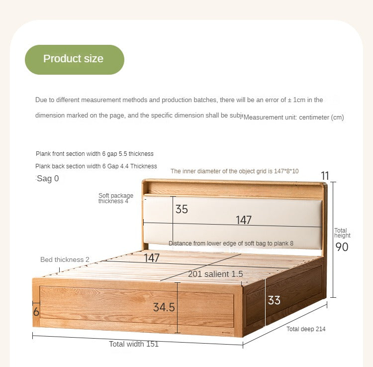 Oak solid wood Multifunctional storage bed with LED light<