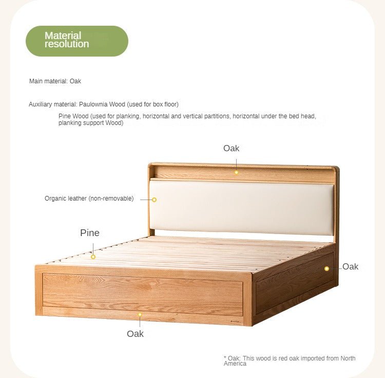 Oak solid wood Multifunctional storage bed with LED light<