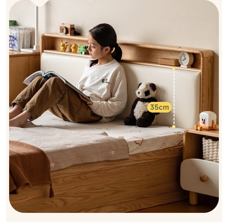 Oak solid wood Multifunctional storage bed with LED light<