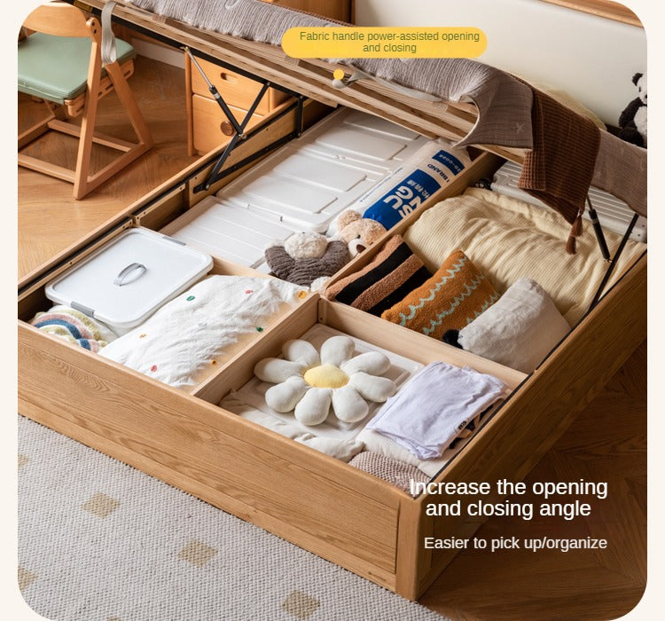 Oak solid wood Multifunctional storage bed with LED light<