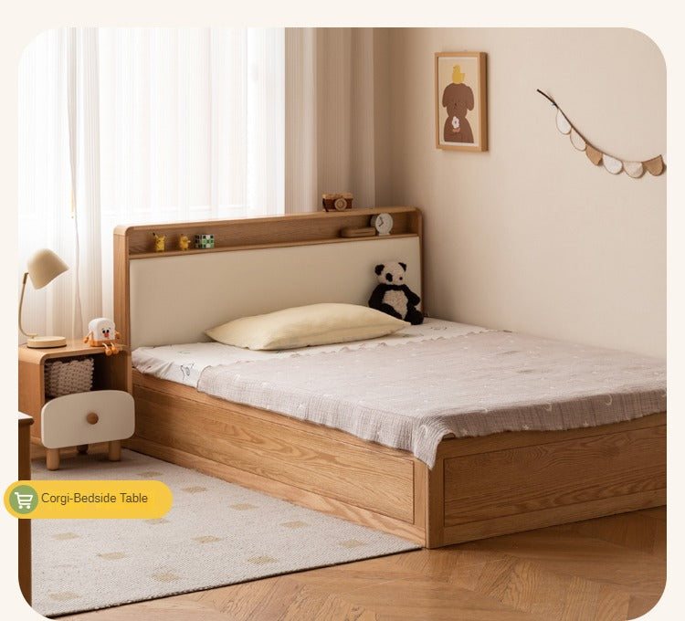 Oak solid wood Multifunctional storage bed with LED light<