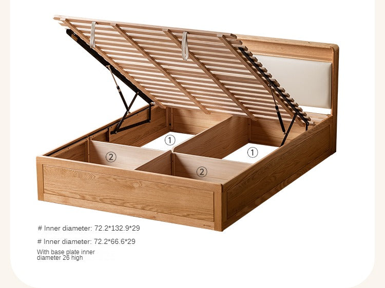 Oak solid wood Multifunctional storage bed with LED light<