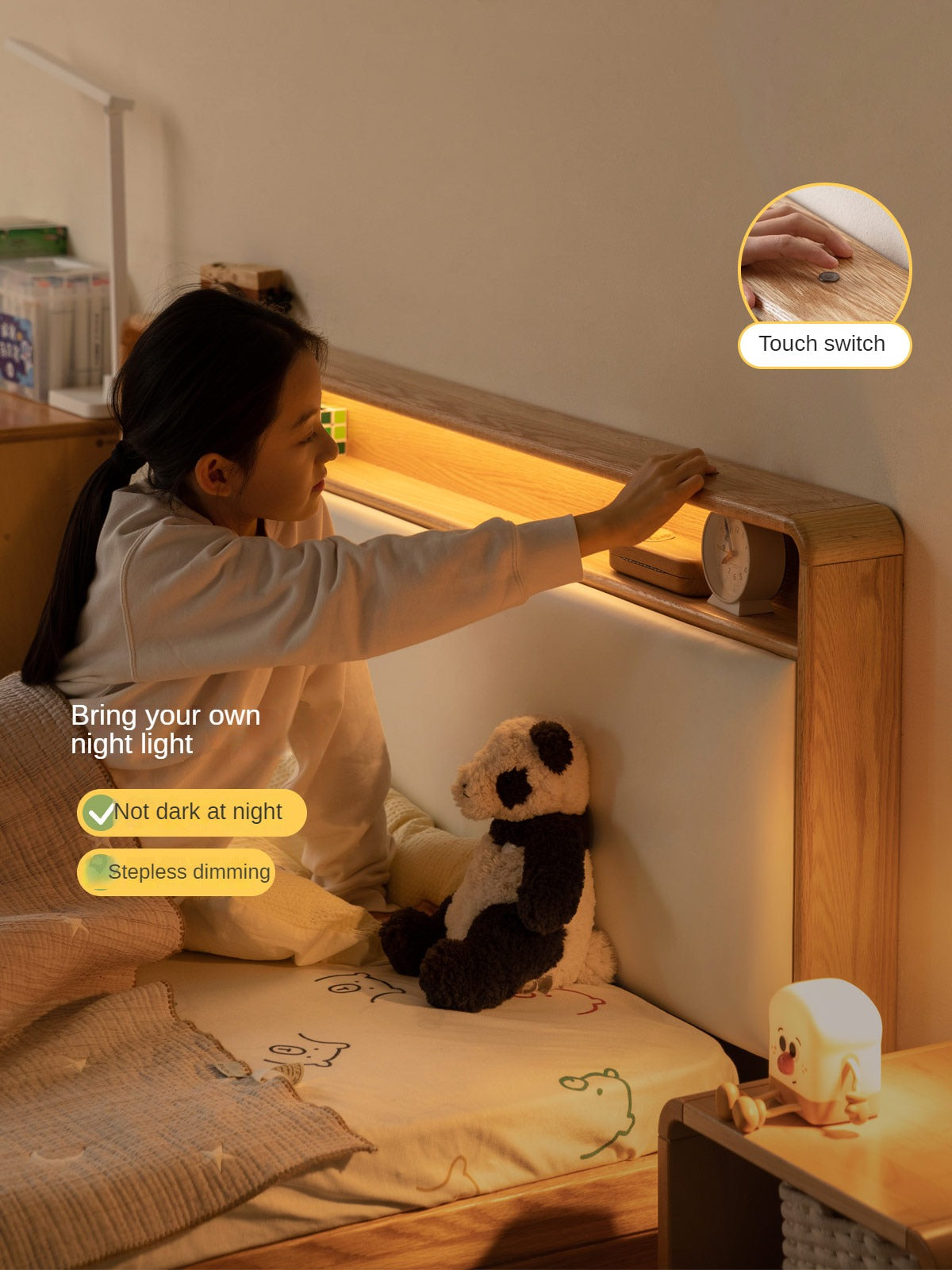 Oak solid wood Multifunctional storage bed with LED light<