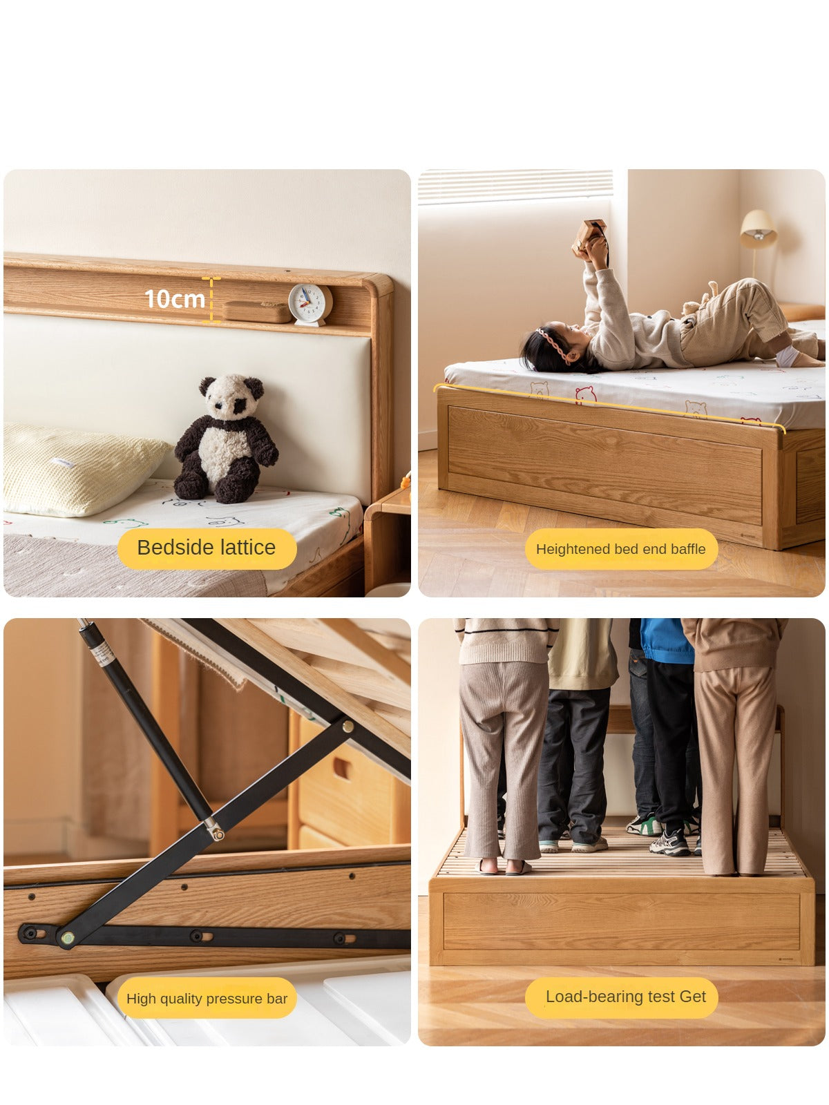 Oak solid wood Multifunctional storage bed with LED light<