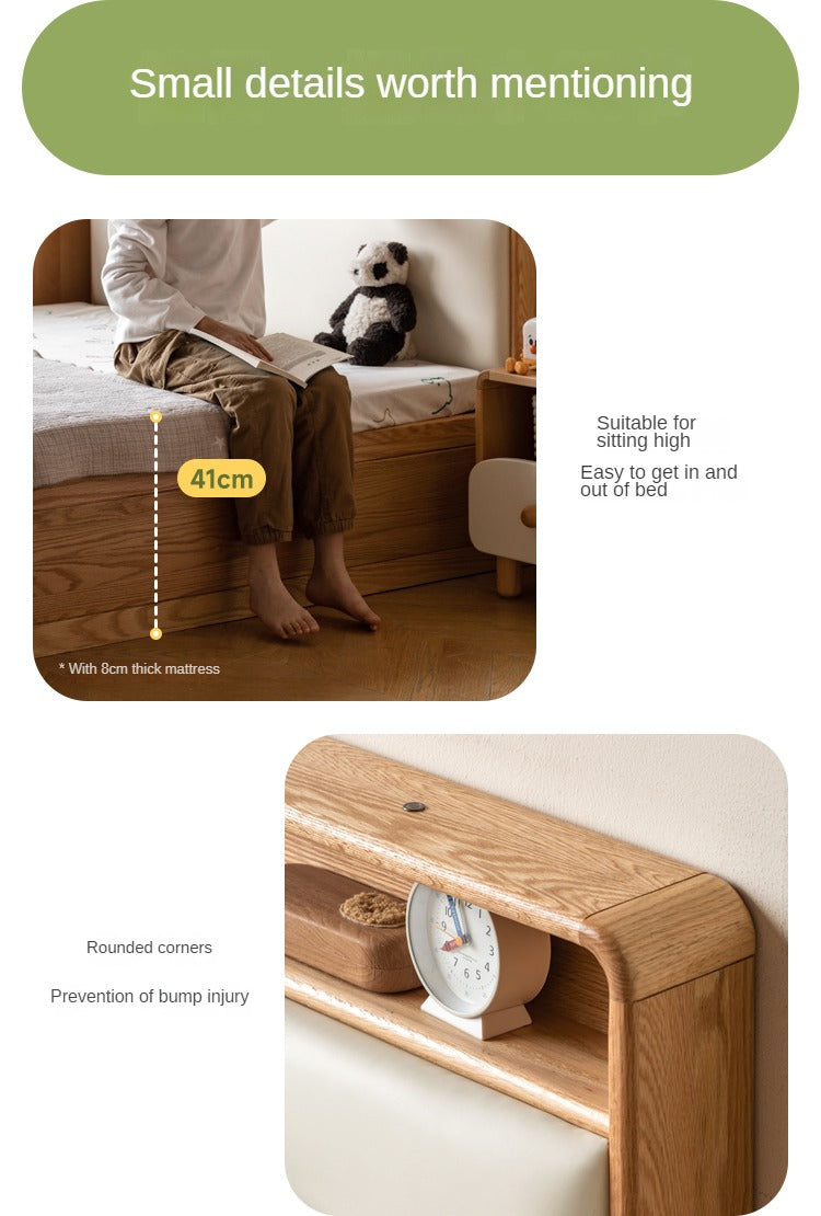 Oak solid wood Multifunctional storage bed with LED light<