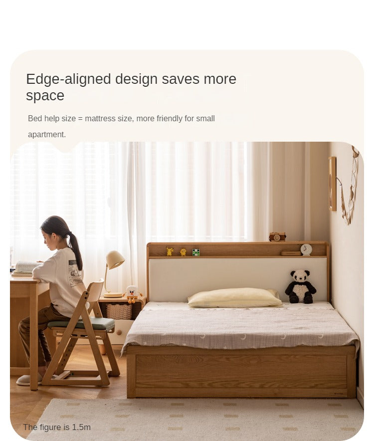 Oak solid wood Multifunctional storage bed with LED light<