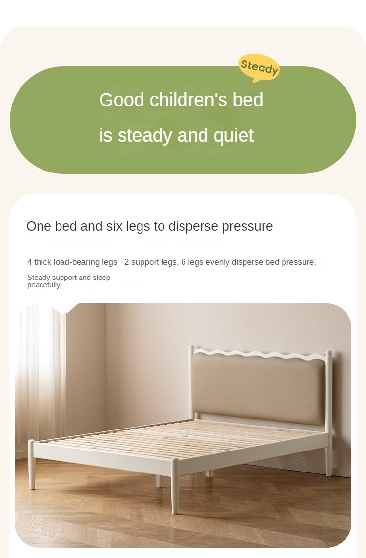 Rubber Wood Children's Bed with organic leather Cream Style.