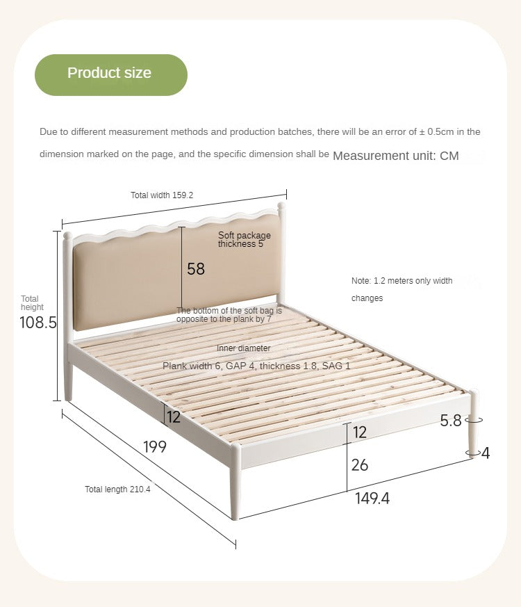 Rubber Wood Children's Bed with organic leather Cream Style.