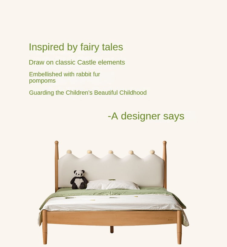 Beech Solid Wood with organic leather Modern Children's Girl Princess Bed<