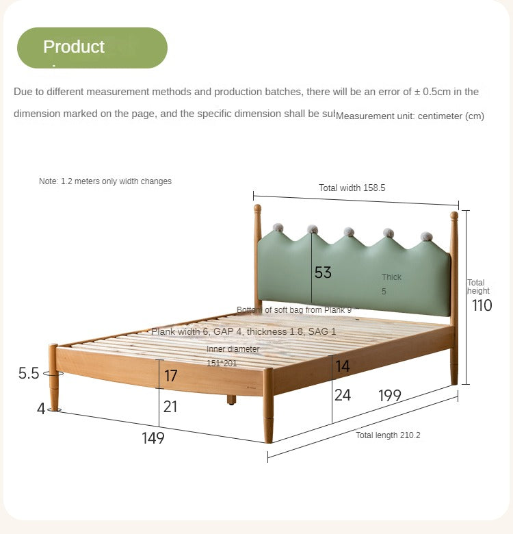 Beech Solid Wood with organic leather Modern Children's Girl Princess Bed<