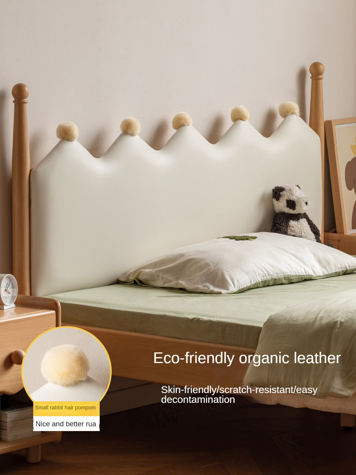 Beech Solid Wood with organic leather Modern Children's Girl Princess Bed<