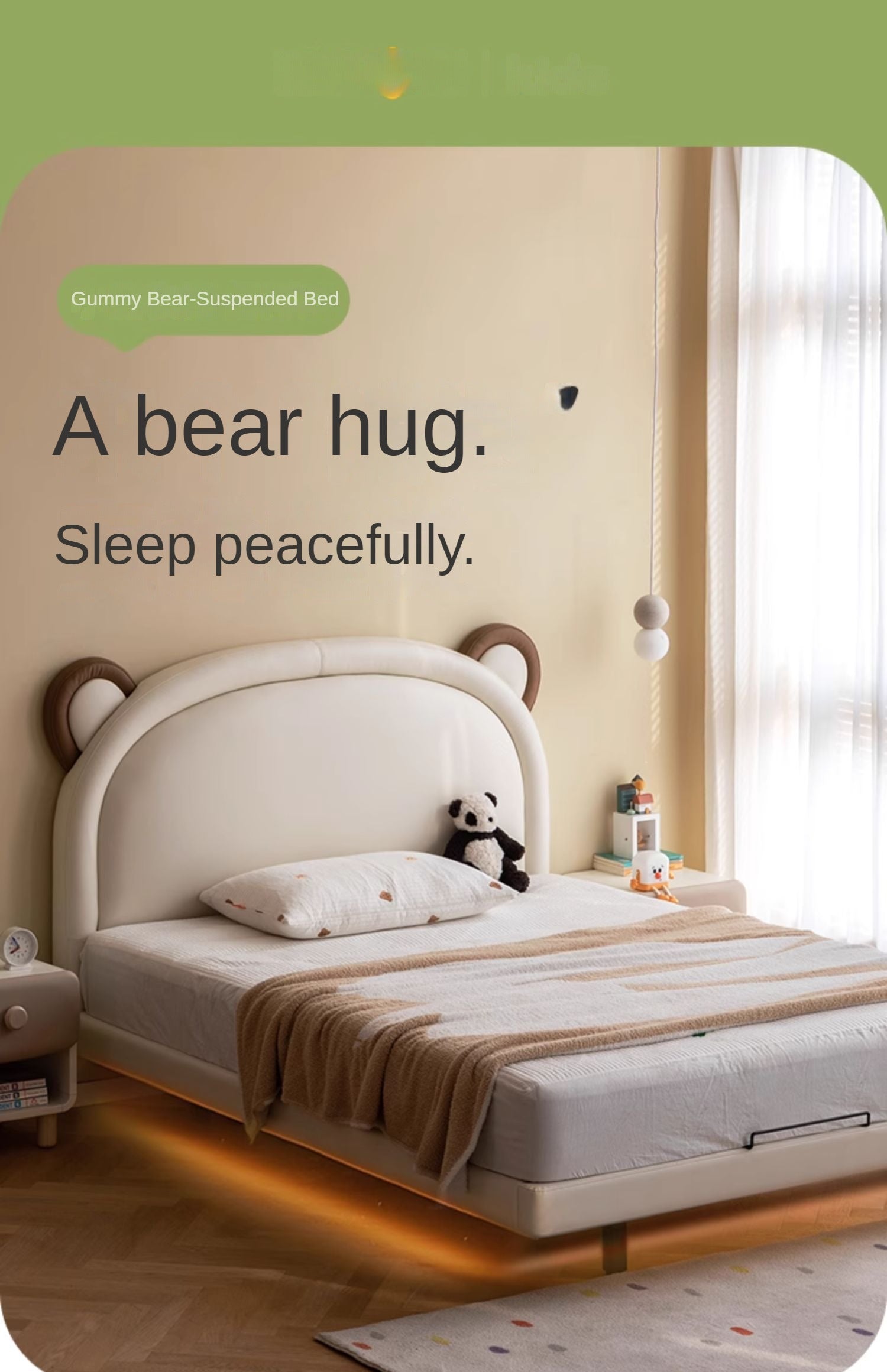 Organic Leather Children's Bed Bear with LED light<