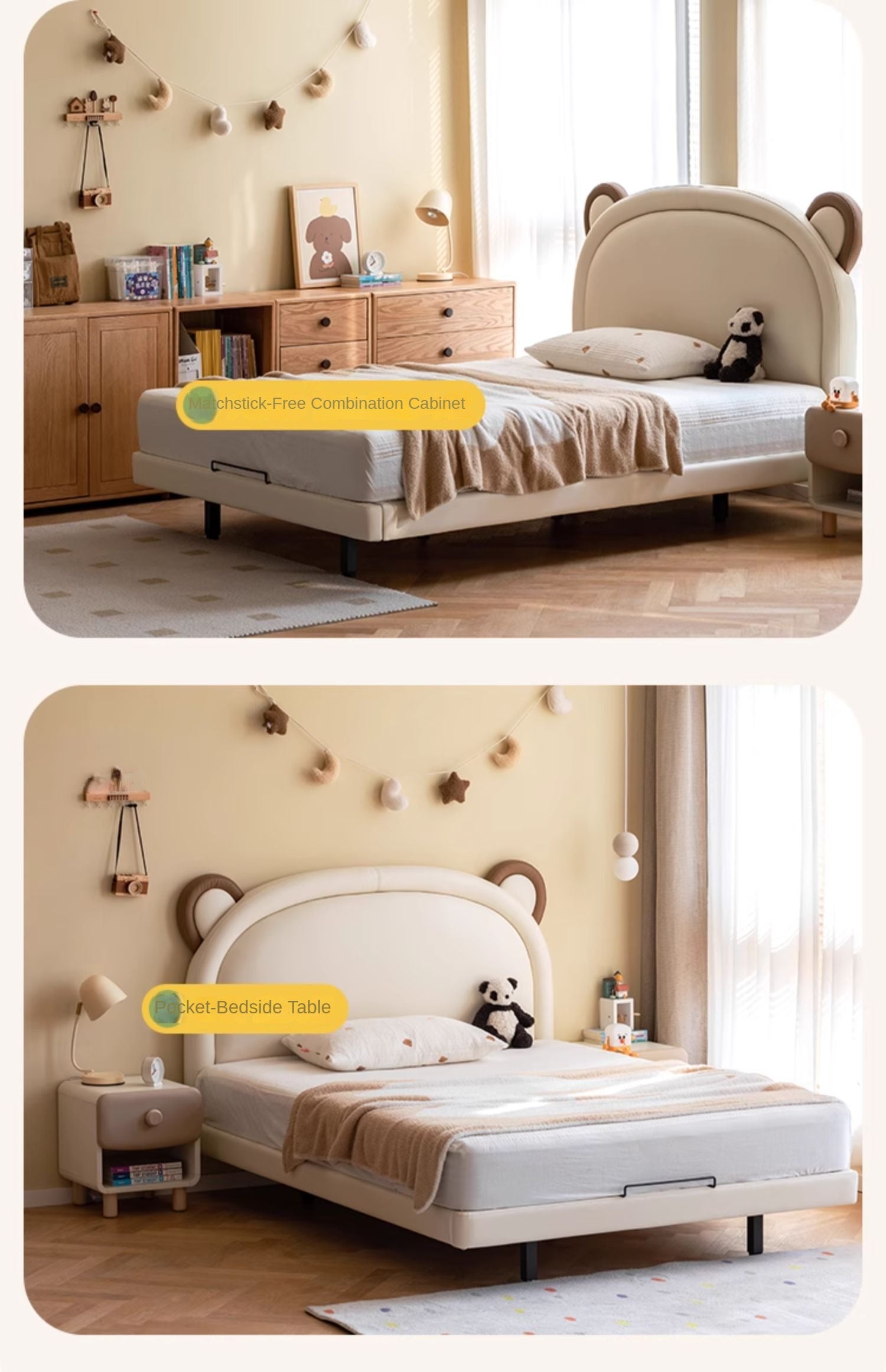 Organic Leather Children's Bed Bear with LED light<