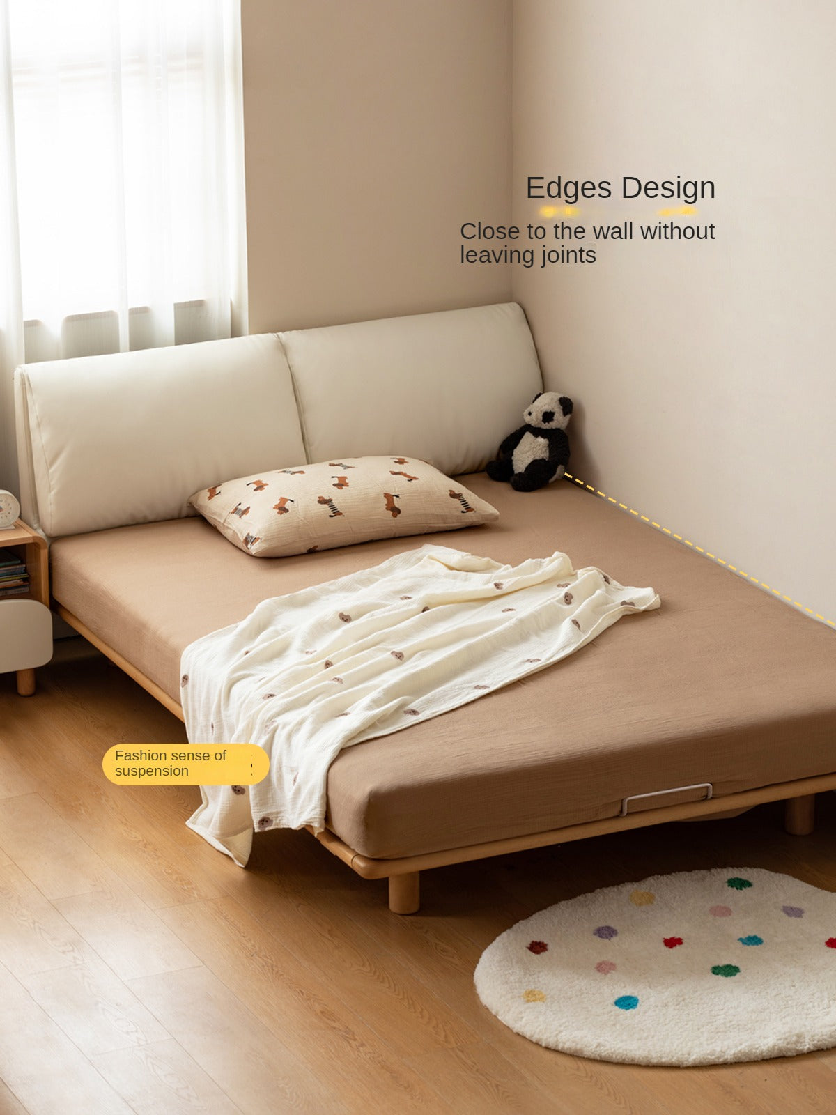 Beech Solid Wood Children's Bed with organic leather.