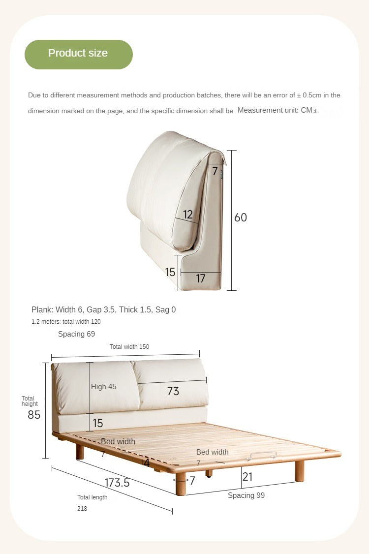 Beech Solid Wood Children's Bed with organic leather.