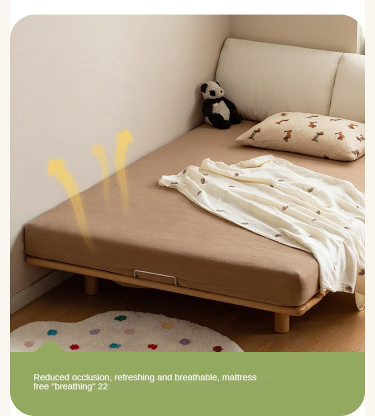 Beech Solid Wood Children's Bed with organic leather.