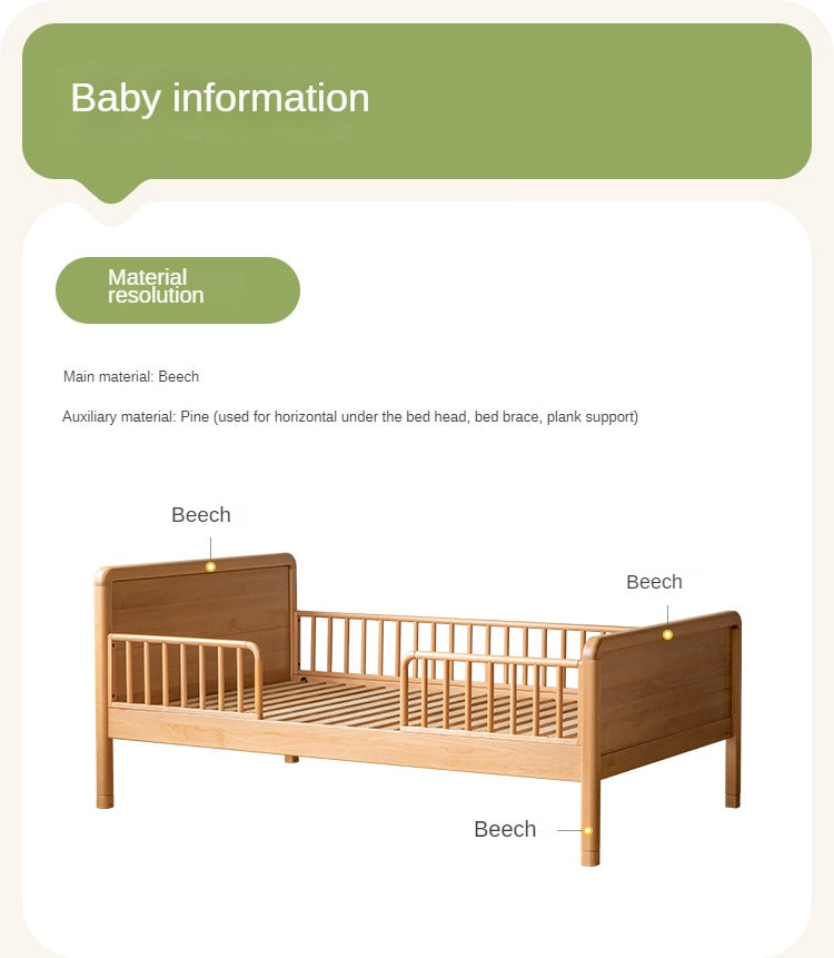 Beech solid wood children's bed with guardrail spliced bed<