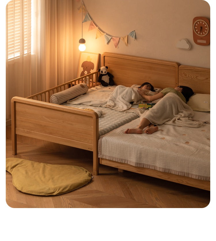 Beech solid wood children's bed with guardrail spliced bed<