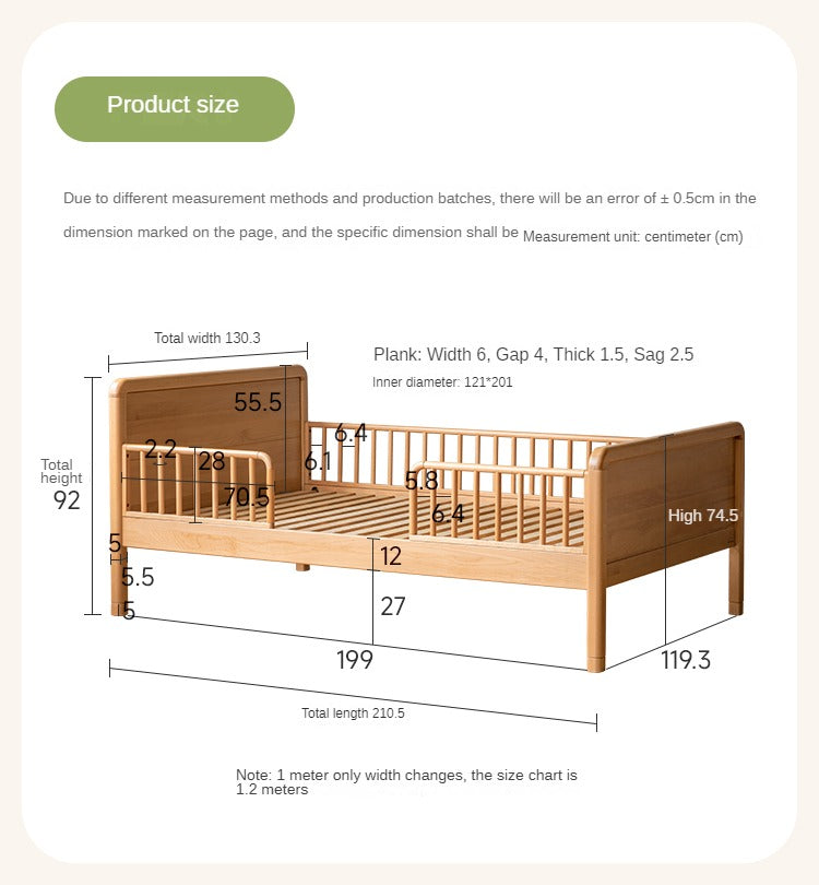 Beech solid wood children's bed with guardrail spliced bed<