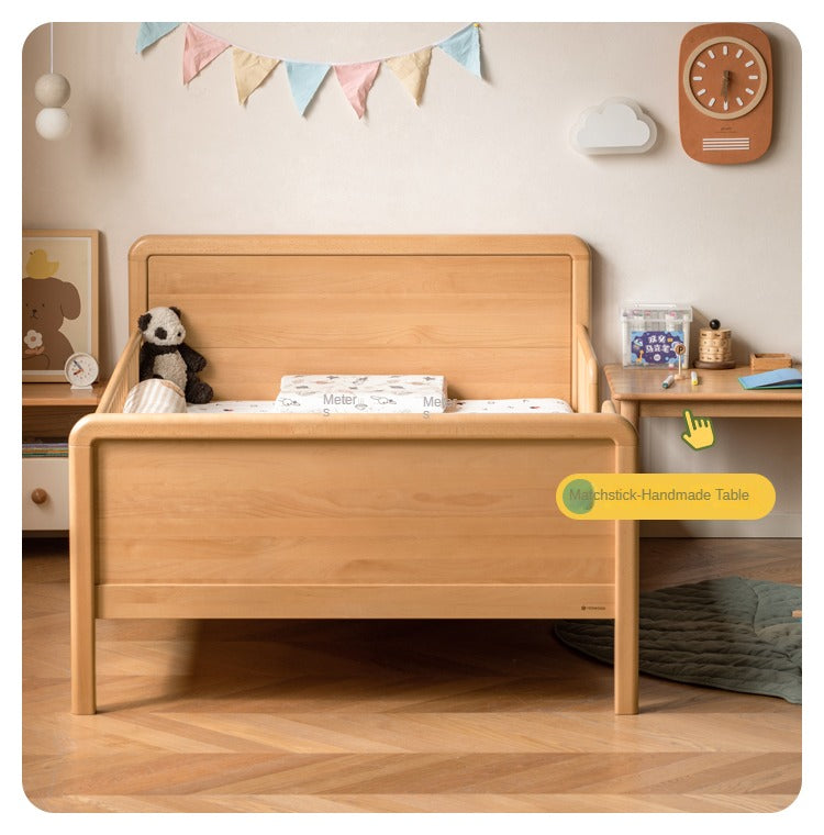 Beech solid wood children's bed with guardrail spliced bed<