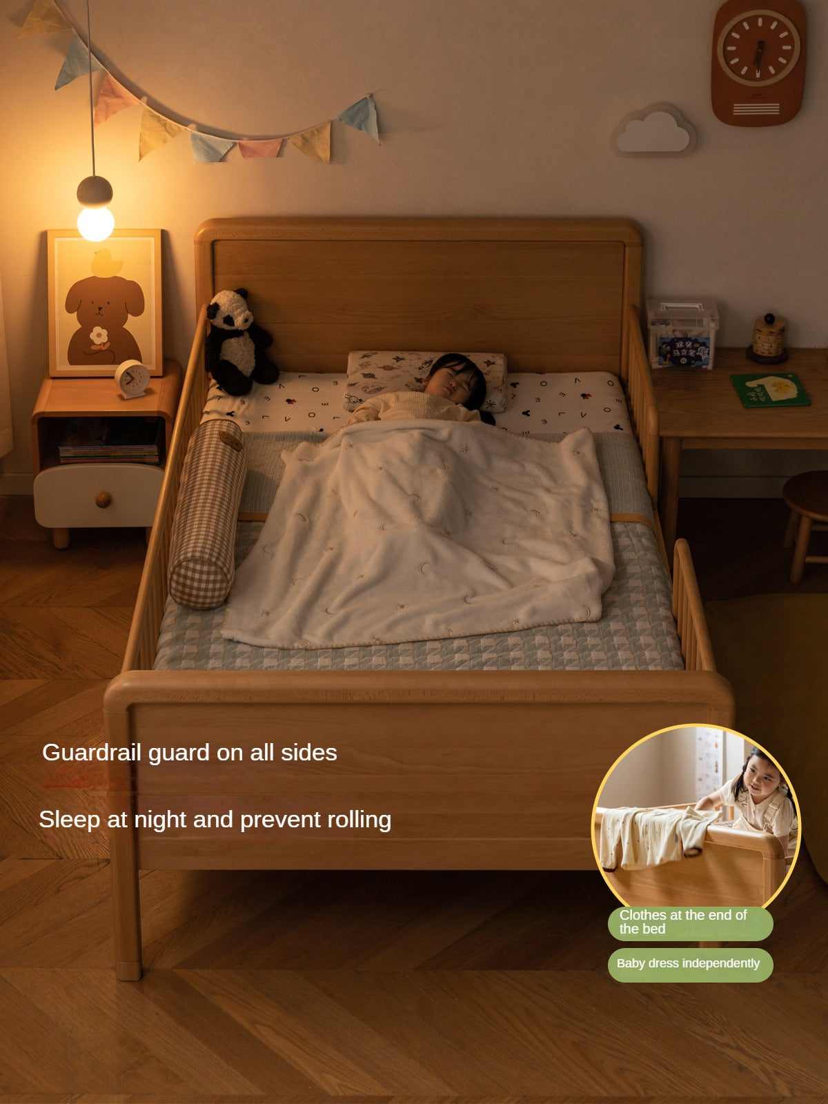 Beech solid wood children's bed with guardrail spliced bed<