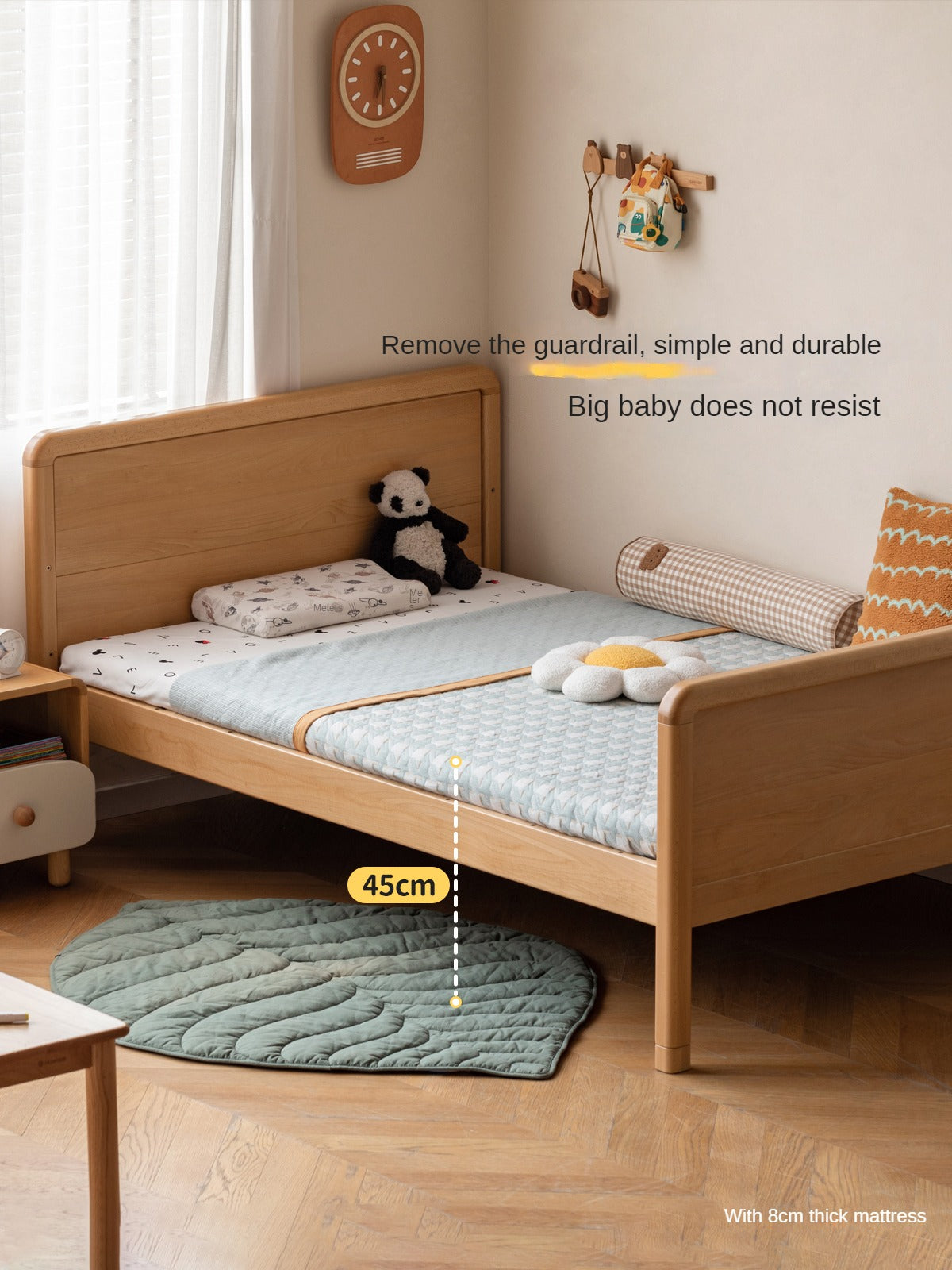 Beech solid wood children's bed with guardrail spliced bed<