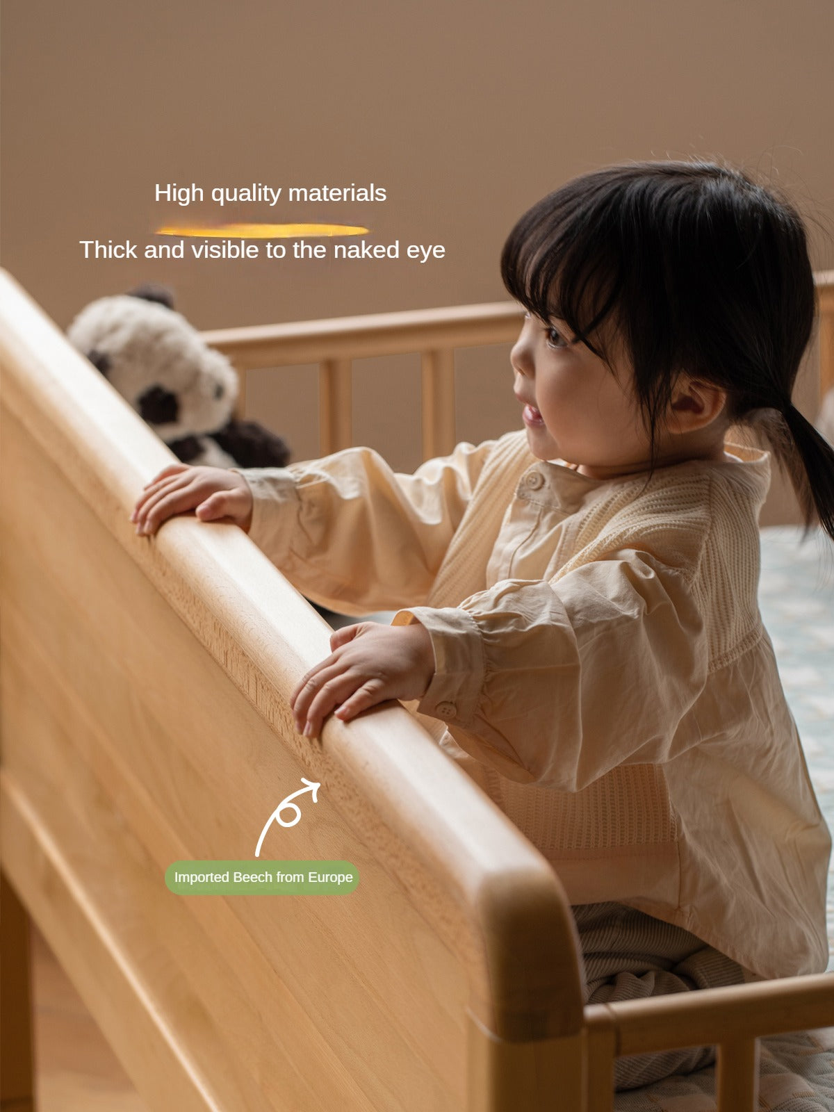 Beech solid wood children's bed with guardrail spliced bed<