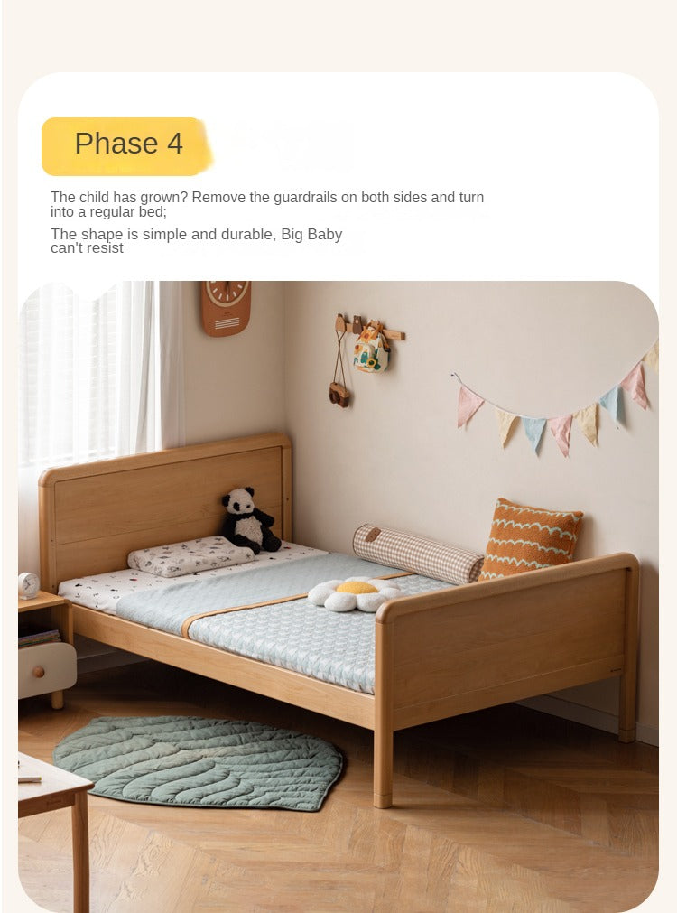 Beech solid wood children's bed with guardrail spliced bed<