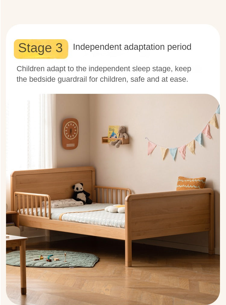 Beech solid wood children's bed with guardrail spliced bed<