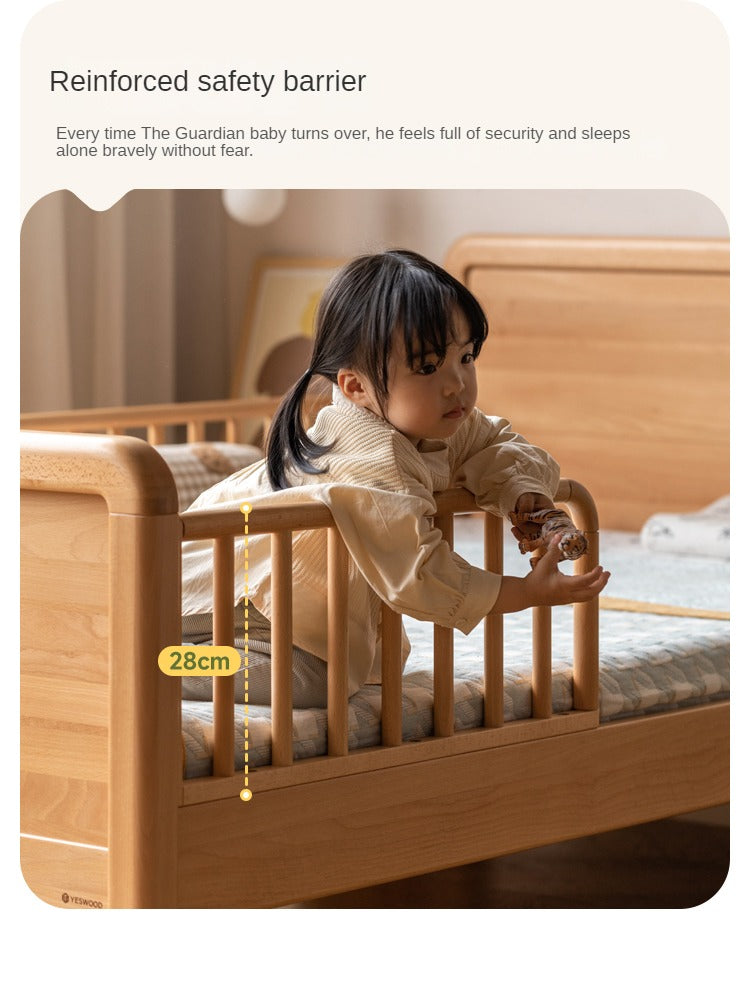 Beech solid wood children's bed with guardrail spliced bed<