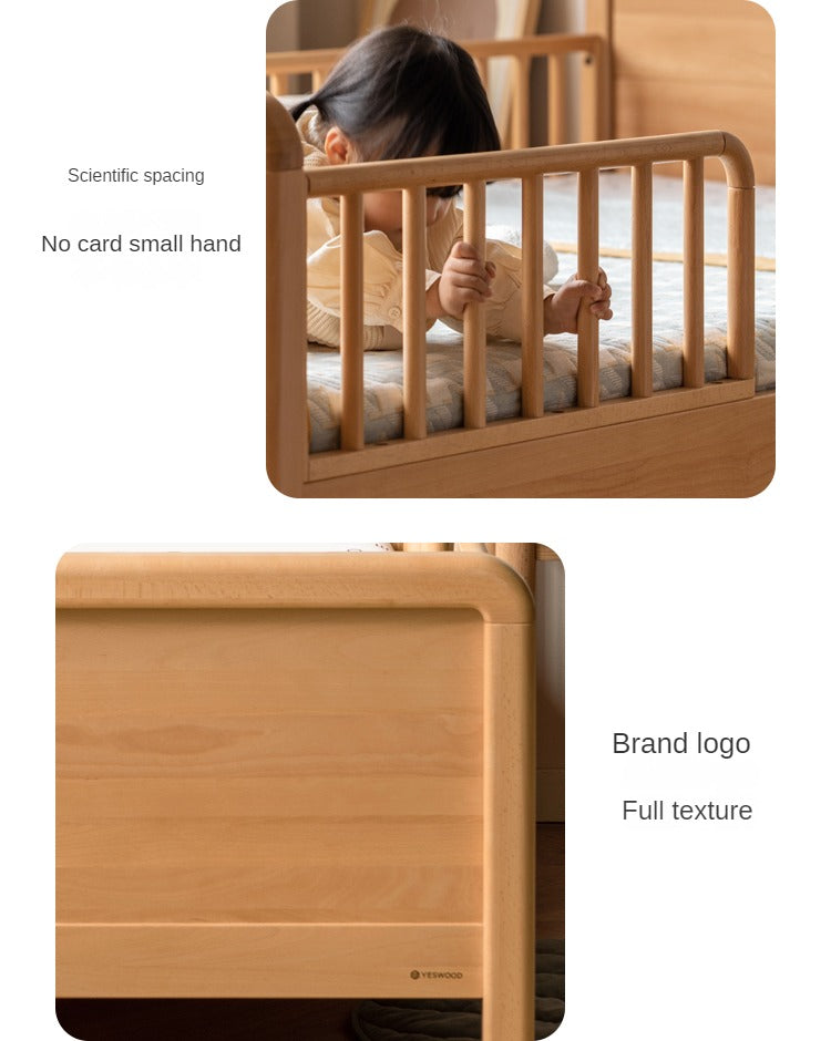 Beech solid wood children's bed with guardrail spliced bed<