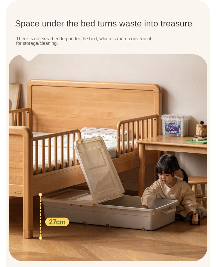 Beech solid wood children's bed with guardrail spliced bed<