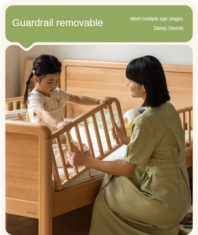 Beech solid wood children's bed with guardrail spliced bed<